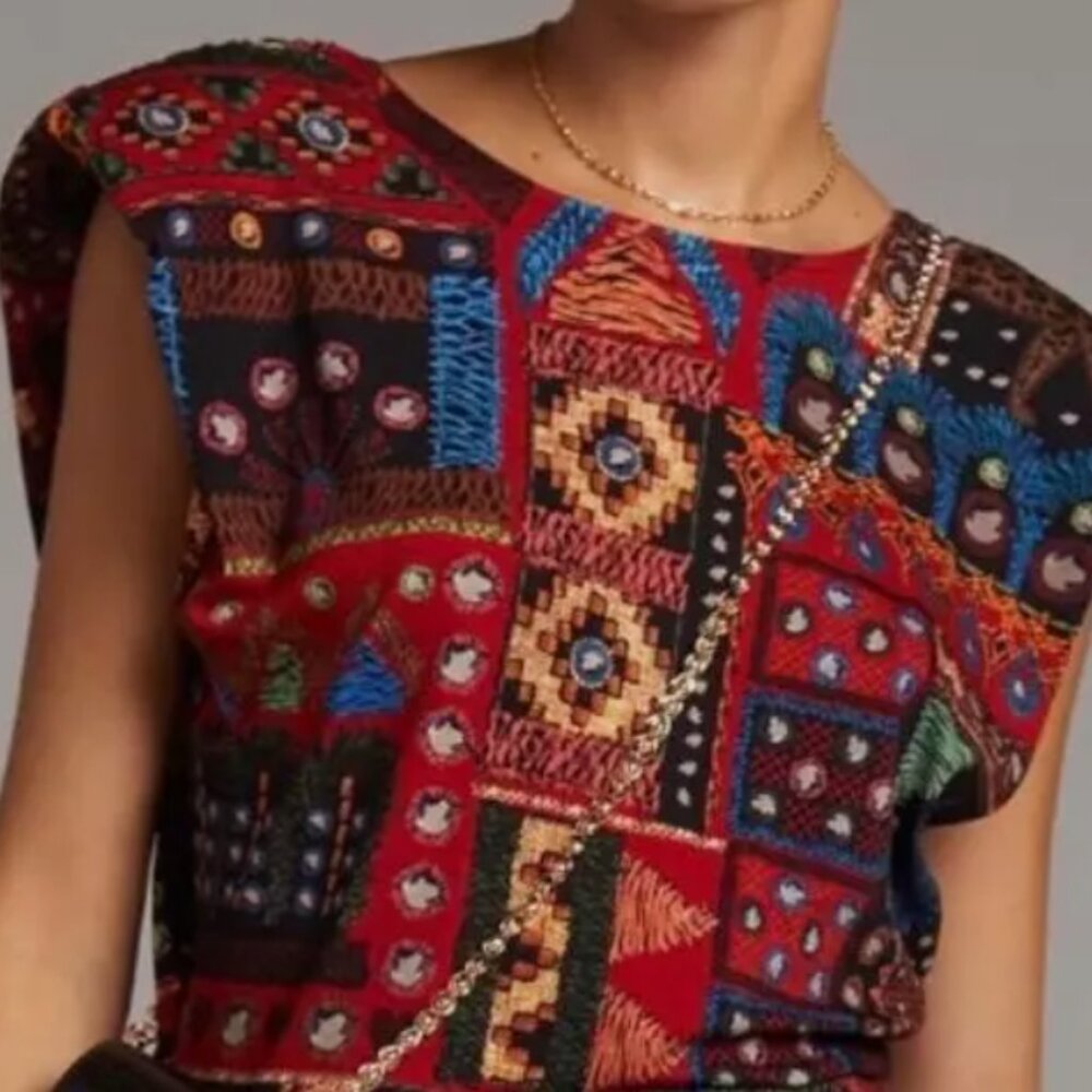 FARM Rio Multicolor Embroidered Patchwork Cropped Top - Picture 3 of 9